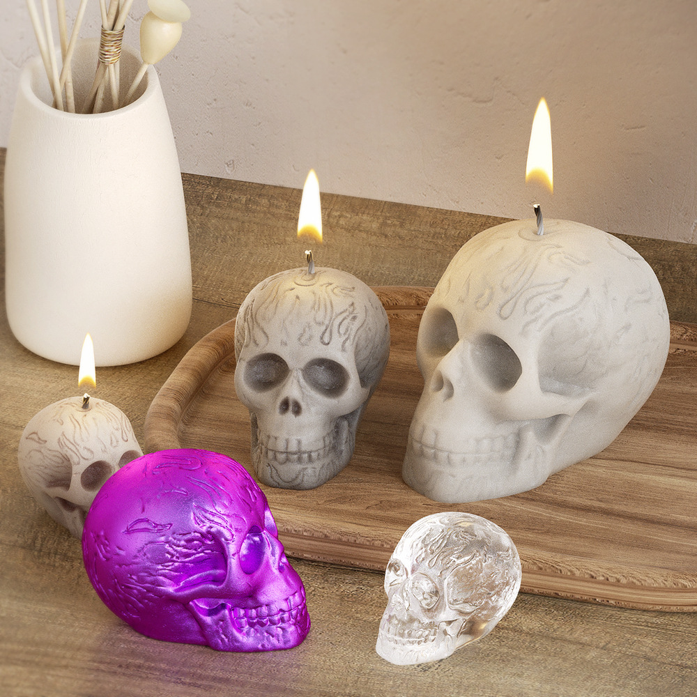 Soap Making Silicone Molds - แม่พิมพ์ซิลิโคนหัวกะโหลกหลายขนาด 3D รูปแบบเปลวไฟหัวกะโหลกแม่พิมพ์สำหรับสบู่เรซิ่นปูนปลาสเตอร์ทำครอบครัวปาร์ตี้ตกแต่งของขวัญ